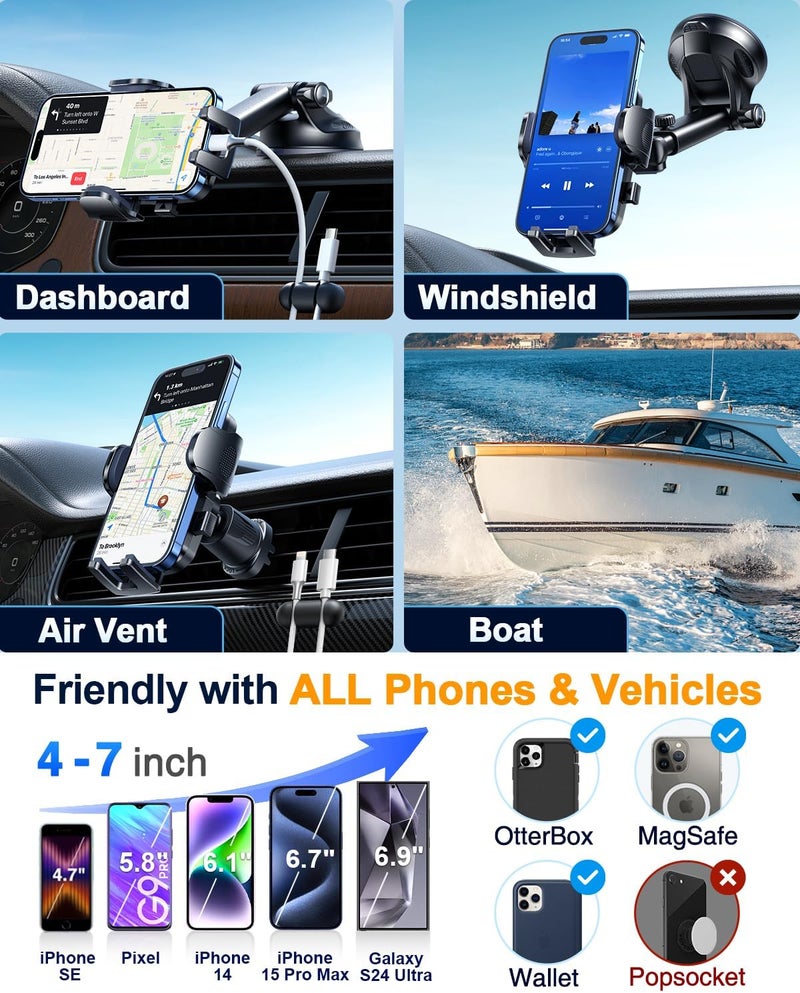 YRU True Military-Grade [360° Rotation Suction] 2025 Ultimate Car Phone Holder Mount 【90+LBS Safest Strongest & Patent Certs】 Dashboard Windshield Vent for iPhone 17 16 Pro Max Samsung, Pale Pink - Image 3